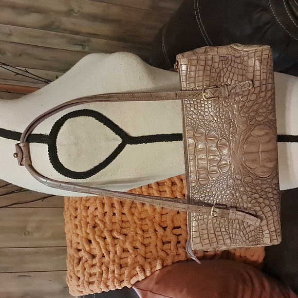 Brahmin Toasted Almond Melanie Handbag Croc Embossed Leather Shoulder Bag Preown - Picture 2 of 10